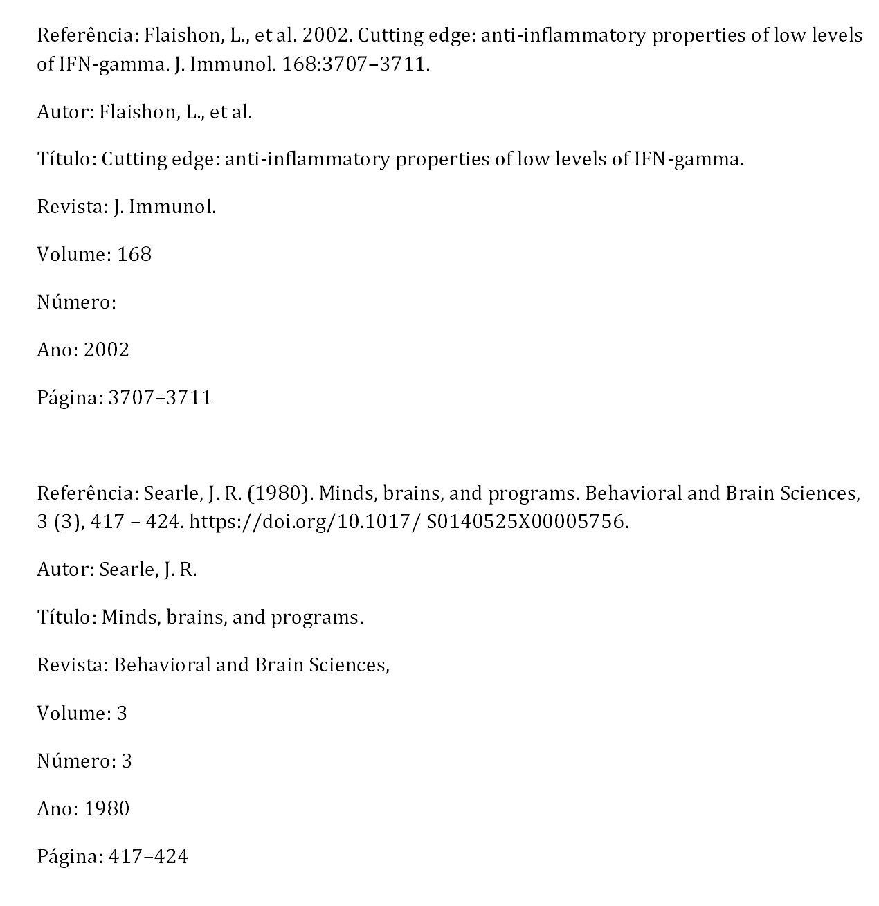 Arquivo Word (.docx) com as referências separadas em itens, ex: Autor: Nome do Autor, com os itens separados por parágrafo.